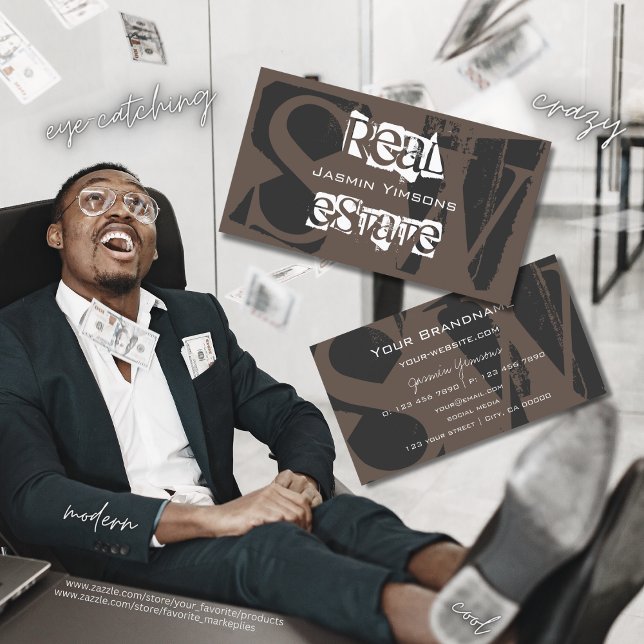 Stylish Brown Grey and White with Monogram Modern Business Card (Creator Uploaded)