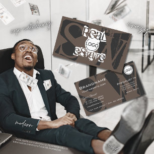 Stylish Brown Grey White with Logo and Monogram Business Card