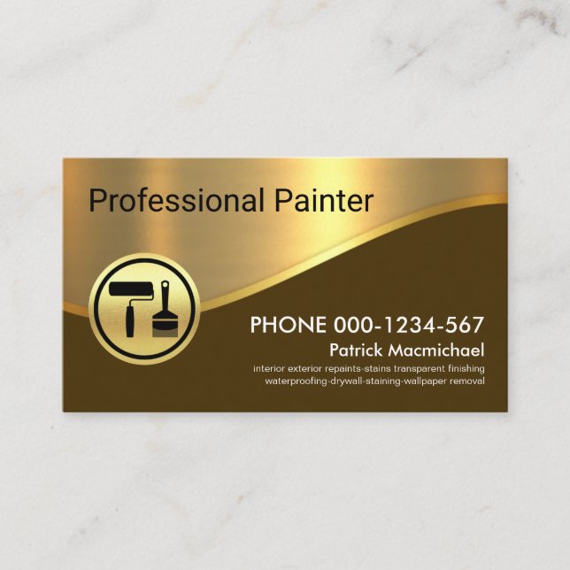 Stylish Brown Layer Gold Wave Painter Business Card (Front)