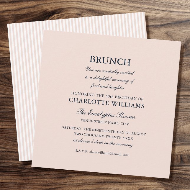 Stylish Brunch Birthday Party Formal Elegant Pink Invitation (Creator Uploaded)