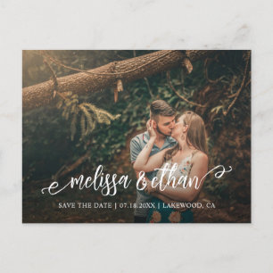 Stylish Brush Script Photo Wedding Save The Date Announcement Postcard