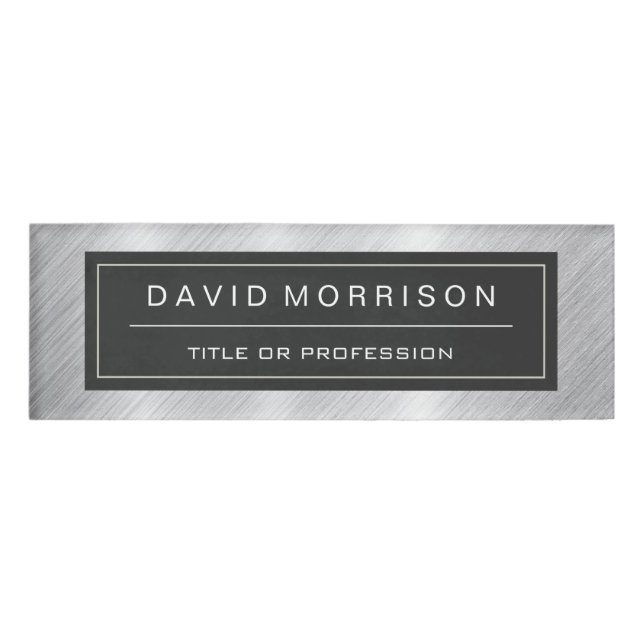 Stylish Brushed Metallic Silver Professional Look Name Tag (Front)