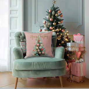 Stylish Brushed Pink Christmas Tree Throw Pillow