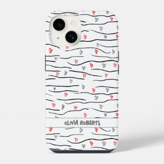 Stylish brushstrokes Hearts Lines Pattern Personal iPhone 14 Case