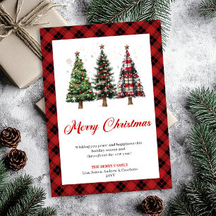 Stylish Buffalo Plaid Christmas Tree Holiday Card