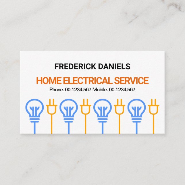 Stylish Bulb And Power Plug Electrical Service Business Card (Front)