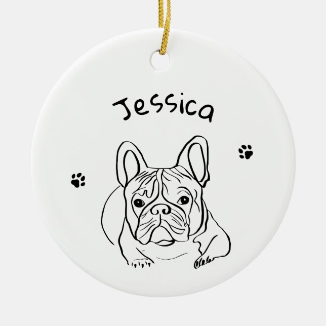 Stylish Bulldog Minimalist  Ceramic Tree Decoration (Front)
