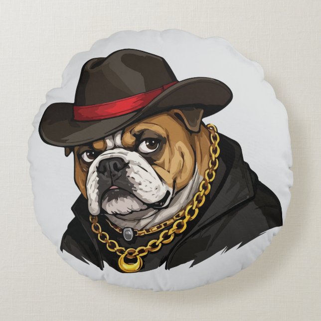 Stylish Bulldog Round Cushion (Front)