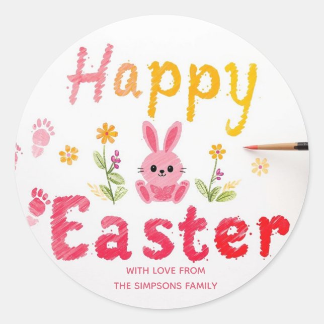 Stylish bunny ears Happy Easter Classic Round Sticker (Front)