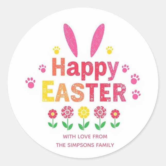 Stylish bunny ears Happy Easter Classic Round Sticker (Front)