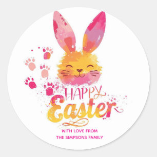 Stylish bunny ears pink Happy Easter Classic Round Sticker