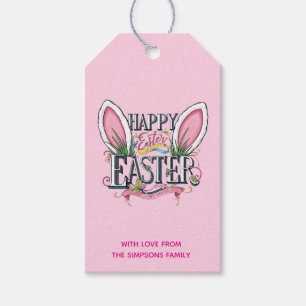 Stylish bunny ears pink Happy Easter Gift Tags