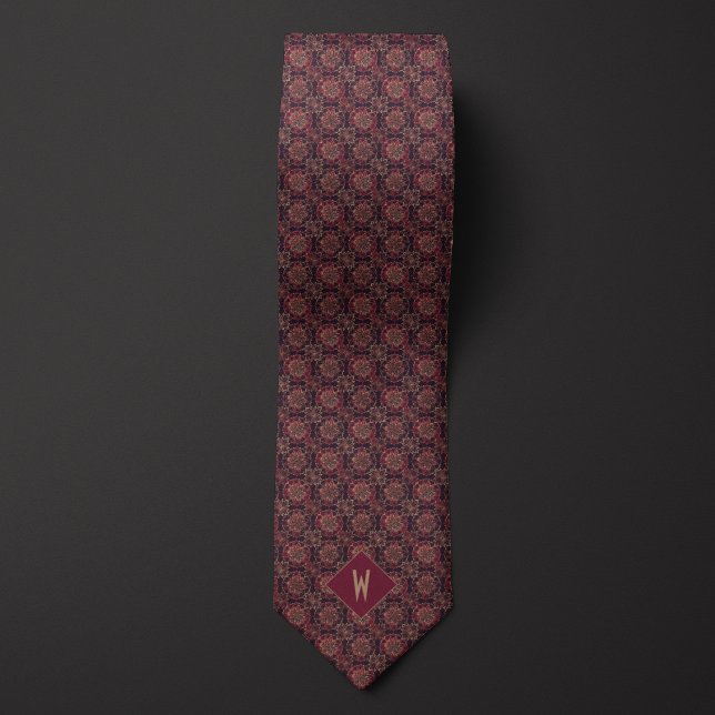 Stylish Burgundy and Gold Mandala Monogram Tie (Creator Uploaded)