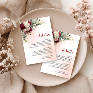 Stylish burgundy blush floral gold wedding card