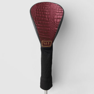 Stylish Burgundy Crocodile Leather Look Monogram Golf Head Cover