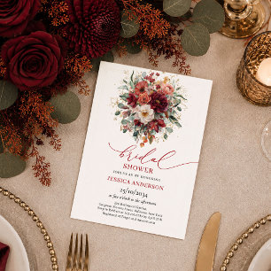 Stylish Burgundy Gold Floral deep red bridal showe Invitation