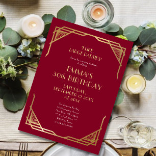 Stylish Burgundy Gold Gatsby 30th Birthday Party Invitation
