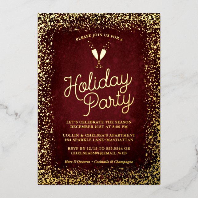 Stylish Burgundy & Gold Holiday Party (Front)