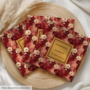 Stylish Burgundy Gold Wedding Napkins with Florals
