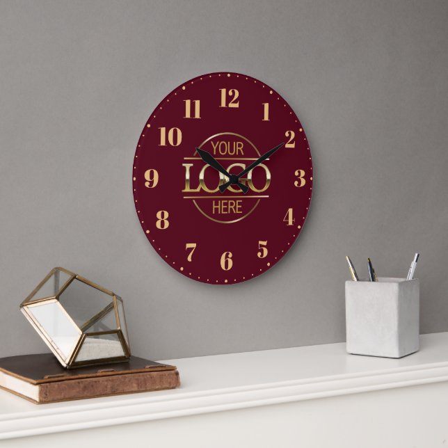 Stylish Burgundy Red Branded Company Business Logo Large Clock (Office)