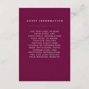 Stylish Burgundy Wedding Guest Information Card