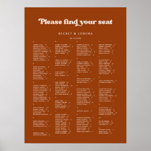Stylish Burnt Orange Alphabetical seating chart