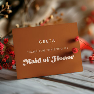 Stylish Burnt Orange Maid of honour thank you card