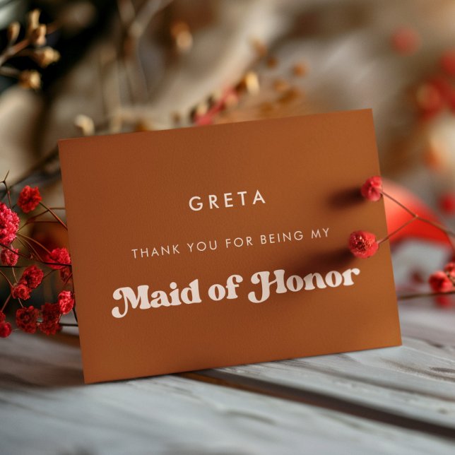 Stylish Burnt Orange Maid of honour thank you card (Creator Uploaded)