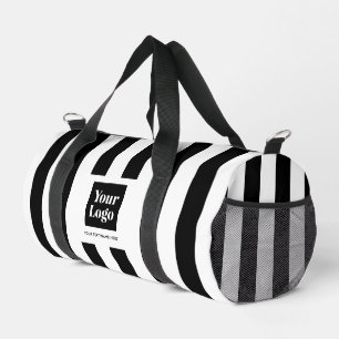 Stylish Business Logo Black Striped Duffle Bag