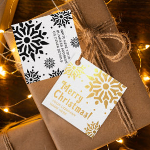 Stylish Business Merry Christmas Snowflakes Name Favour Tags