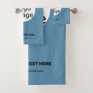 Stylish Business Promo Customisable Dusty Blue Bath Towel Set