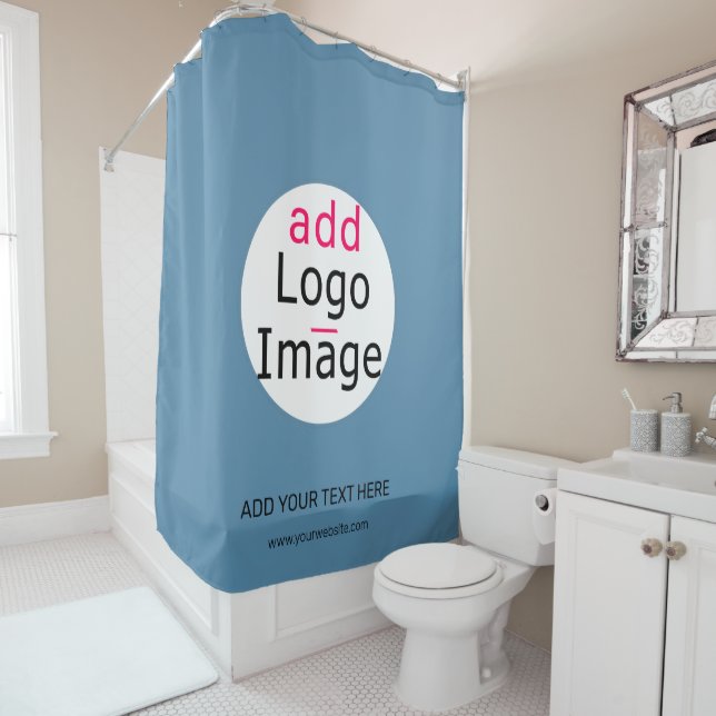 Stylish Business Promotion Custom Dusty Blue Shower Curtain (In Situ)