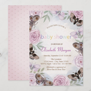 Stylish Butterflies Flowers Dotted Baby Shower  Invitation