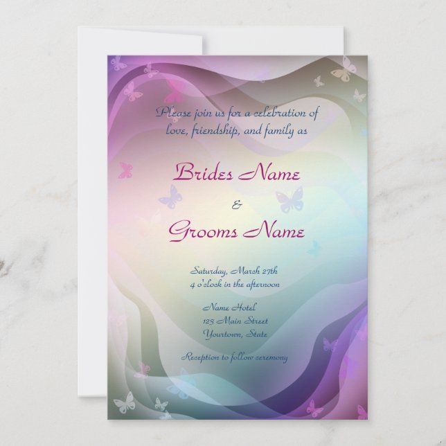 Stylish Butterflies Wedding Invitation (Front)