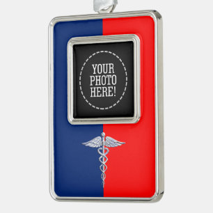 Stylish Caduceus Medical Symbol League Silver Plated Framed Ornament