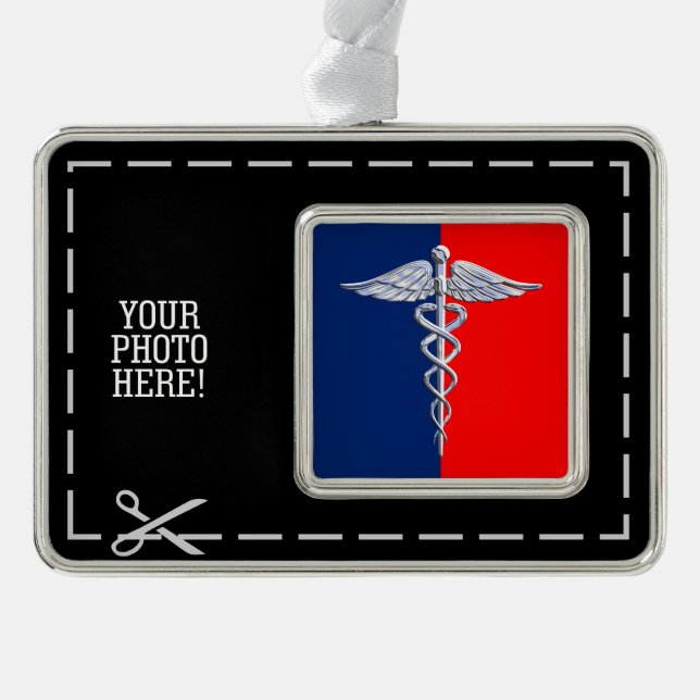 Stylish Caduceus Medical Symbol League Silver Plated Framed Ornament (Front)