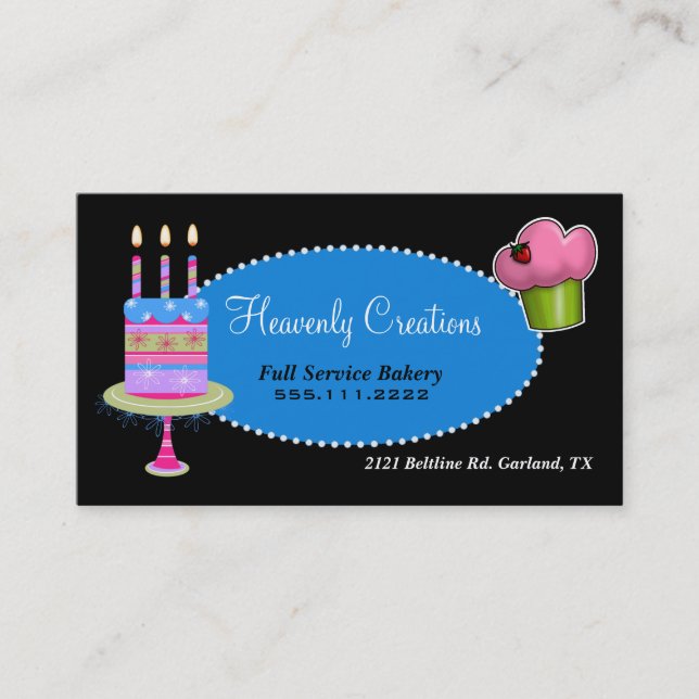 Stylish Cake and Cupcake Bakery Business Card (Front)