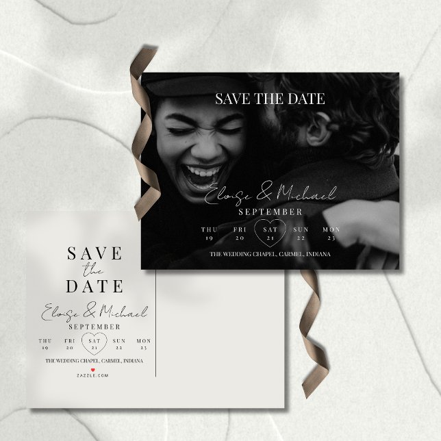 Stylish Calendar Photo Wedding Save The Date Announcement Postcard (Invite guests to save the date with this Stylish Calendar Photo Double-sided Save The Date Invite!)