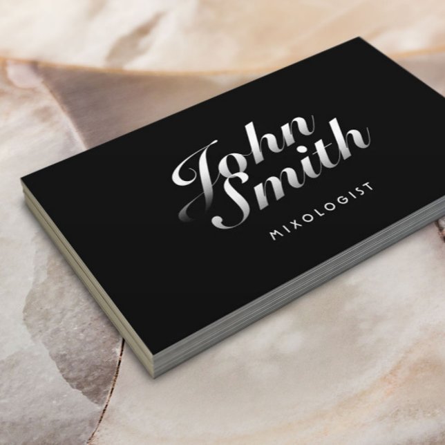 Stylish Calligraphic Mixologist Plain Black Business Card (Creator Uploaded)