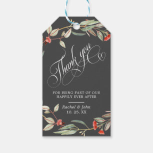 Stylish Calligraphic Script Thank You Floral Gray Gift Tags