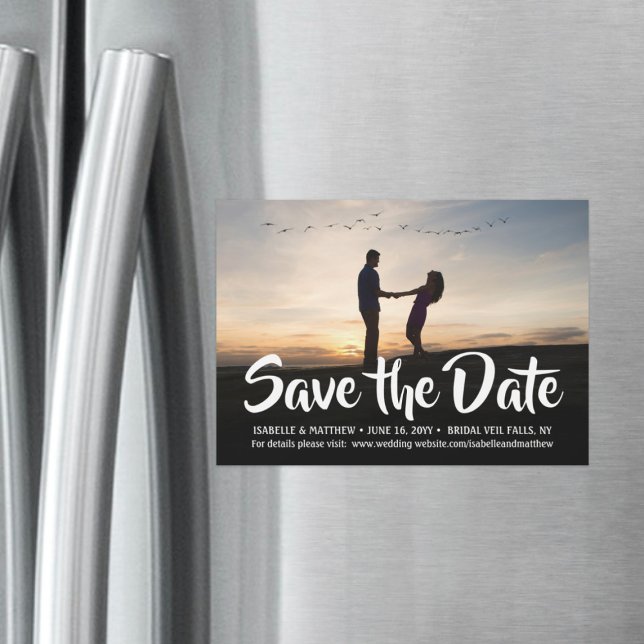 Stylish Calligraphy 1 Photo Wedding Save the Date Magnetic Invitation (Creator Uploaded)