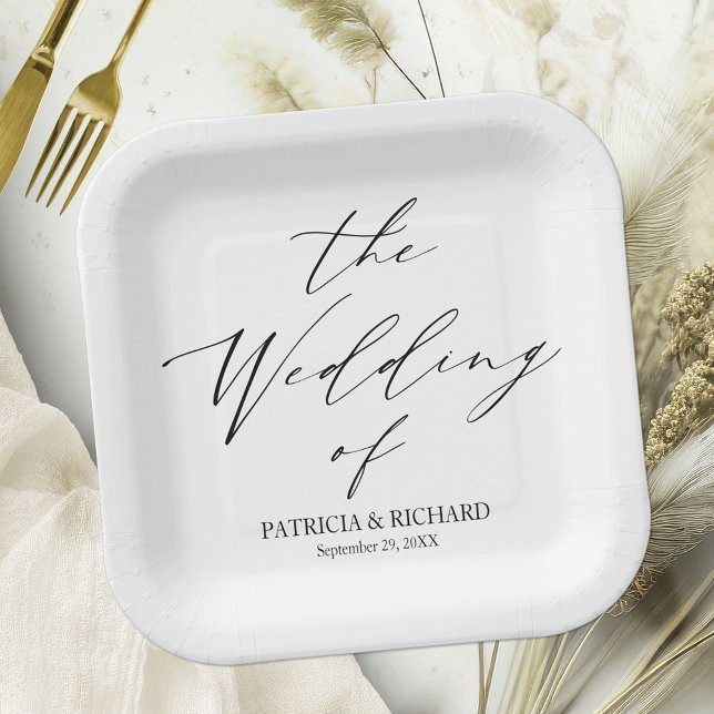 Stylish Calligraphy Black And White Wedding Paper Plate (Creator Uploaded)