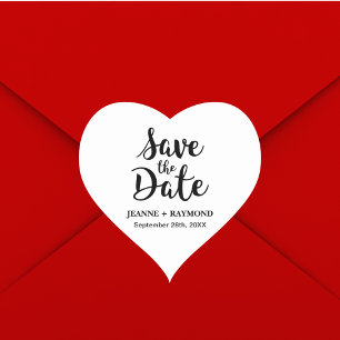 Stylish Calligraphy Custom Wedding Save the Date Heart Sticker