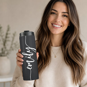 Stylish Calligraphy Name Black and White Thermal Tumbler