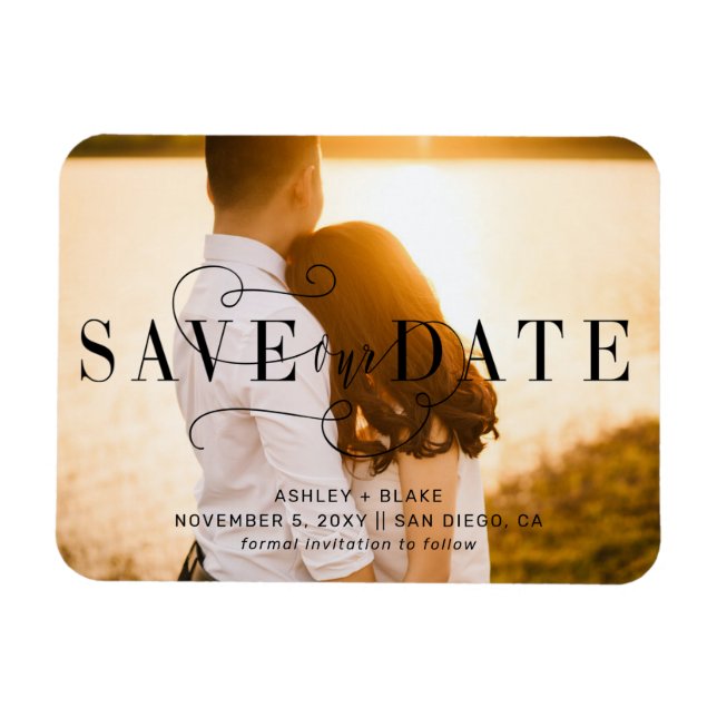 Stylish Calligraphy Photo Save the Date Magnet (Horizontal)