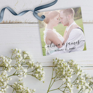 Stylish Calligraphy Photo Wedding Favour Tags