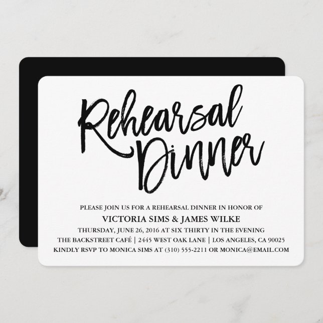 Stylish Calligraphy Rehearsal Dinner Invitation (Front/Back)