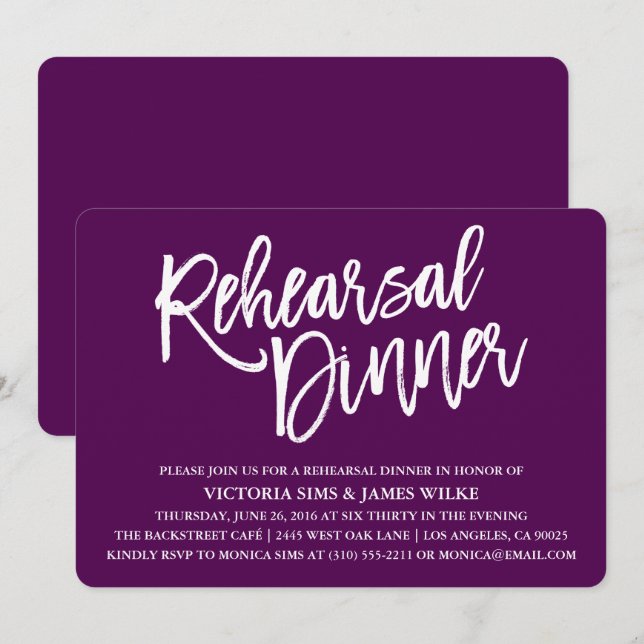 Stylish Calligraphy Rehearsal Dinner Invitation (Front/Back)