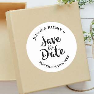 Stylish Calligraphy Save the Date Custom Wedding Classic Round Sticker
