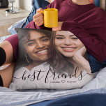 Stylish Calligraphy Script Best Friends Photo Cushion<br><div class="desc">Let your bestie know how much she means to you with this cute best friends pillow. Featuring your most favorite photo of the two of you with a white fade overlay at the bottom, best friends in handwritten calligraphy script font, and your names with a cute black heart in the...</div>